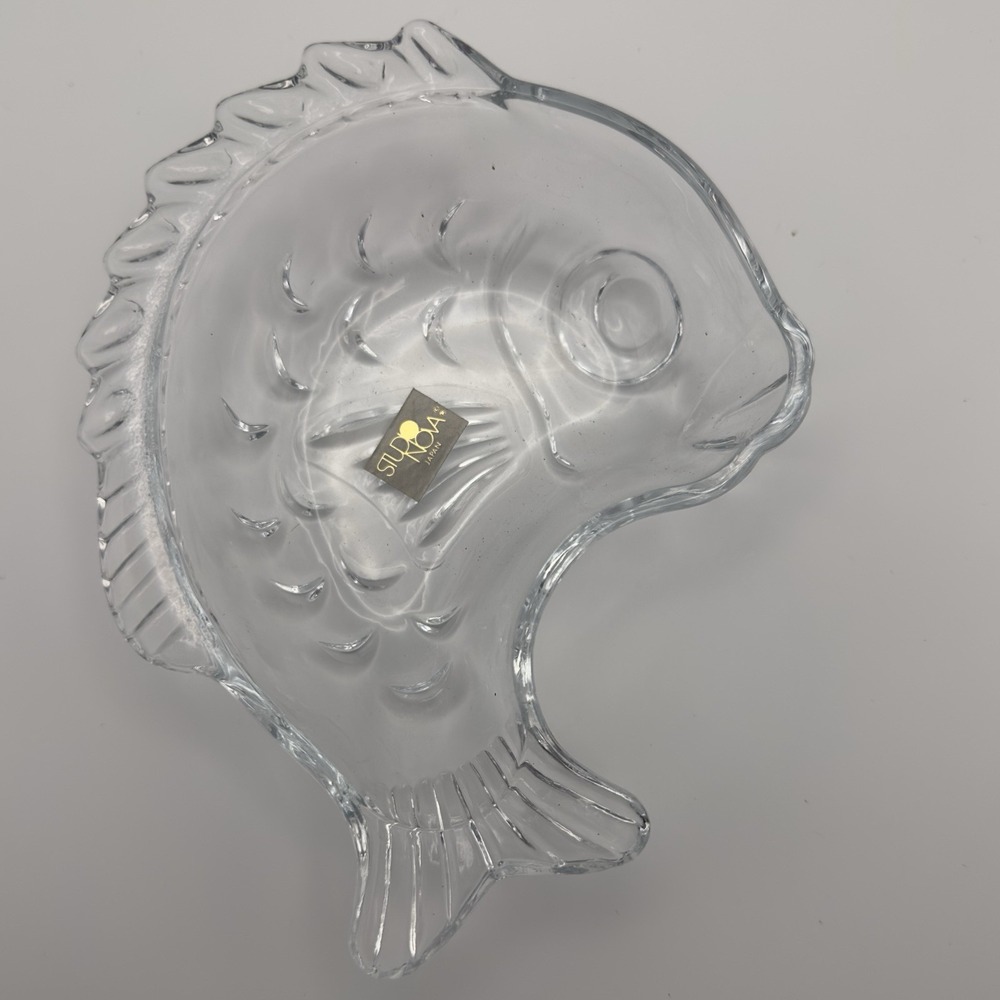 STUDIO NOVA Glass Leaping FISH Shaped Candy Nut Trinket Dish Bowl Fishing Japan